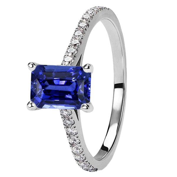 Women's Diamond Ring Emerald Sapphire White Gold Best Amazing Stylish womans Pave Set