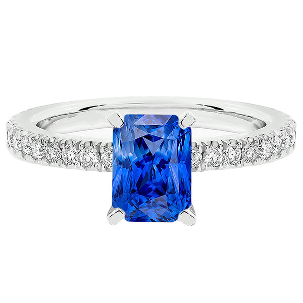 Womens Best Amazing Stylish womans Sapphire Ring Radiant With Pave Set Diamond Accents