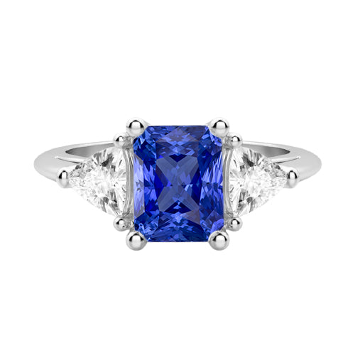 Three Stone Best Amazing Stylish womans Trillion Diamond Ring Natural Blue Sapphire