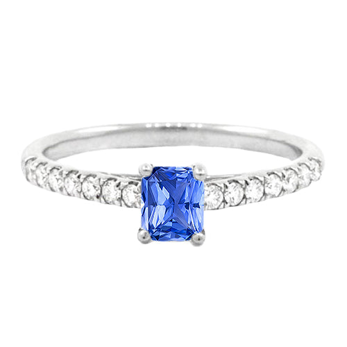 Women Gemstone Ring With Natural Earth Mined Diamonds Radiant Cut Sapphire 1.50 Carats