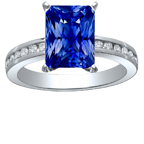 Gold Anniversary Blue Sapphire Ring 4 Carats Channel Set Natural Earth Mined Diamonds