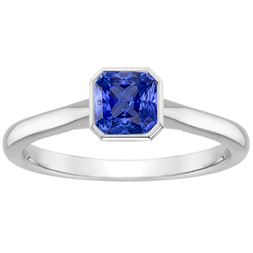 Womens Solitaire 1 Carat Bezel Set Natural Blue Sapphire Ring