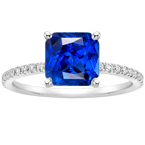 New stylish Gemstone Radiant Blue Sapphire Ring With Diamond Accents