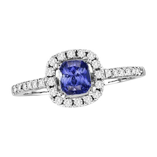 Engagement Halo Cushion Sapphire Ring Women Jewelry Sparkling Unique Diamond Gold