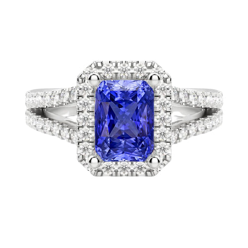 Women's Halo Sapphire Radiant Cut Wedding Ring Split Shank