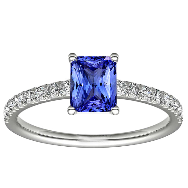 Ceylon Sapphire Solitaire Ring With Accents Ladies New weeding Pave Set Diamonds