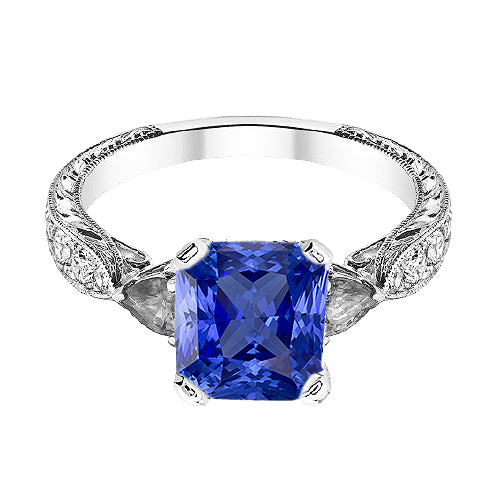 New High Quality Wedding Sapphire Gemstone Jewelry Pear & Round Diamond Ring