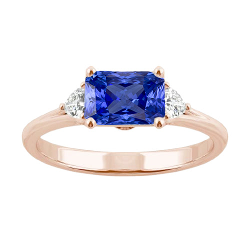 3 Stone Trillion Diamond Blue Sapphire Ring Best amazing weeding Split Shank