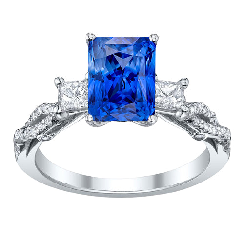 Radiant Sapphire Gemstone Ring 3 Stone Twisted Style Ladies Brilliant Sparkling