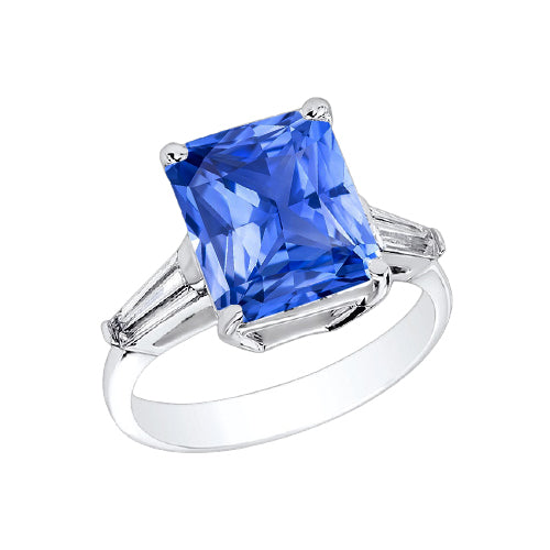 Women Diamond Engagement Baguette Diamond 3 Stone Ring Radiant Light Blue Sapphire