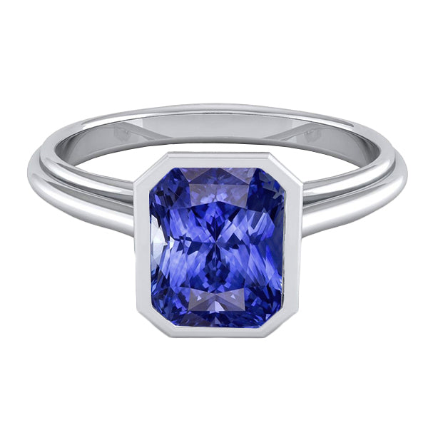 Women's Gold Solitaire Ring Radiant Cut Sapphire Bezel Set Women Diamond Engagement