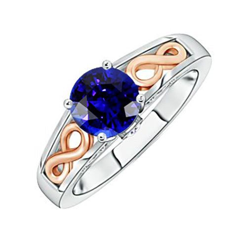Two Tone Womens Solitaire Ring Vintage Style Blue Sapphire 1.50 Carats