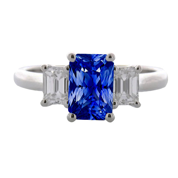 Emerald Diamond 3 Stone Sapphire Ring New High Quality Wedding 4 Prong Basket Setting