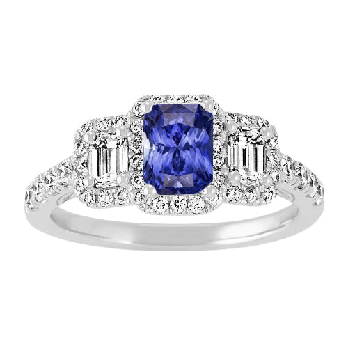 Women Halo Ring Round Emerald Diamonds Natural Blue Sapphire New High Quality Wedding