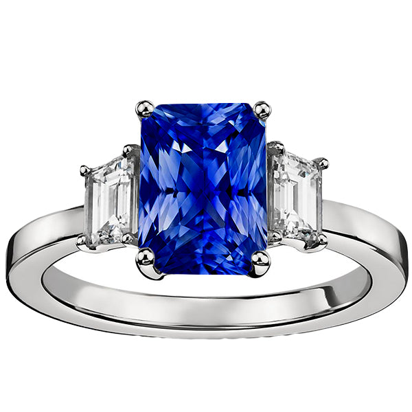 Women's Gold Gemstone Ring Emerald Diamond Ceylon Sapphire 3.50 Carats