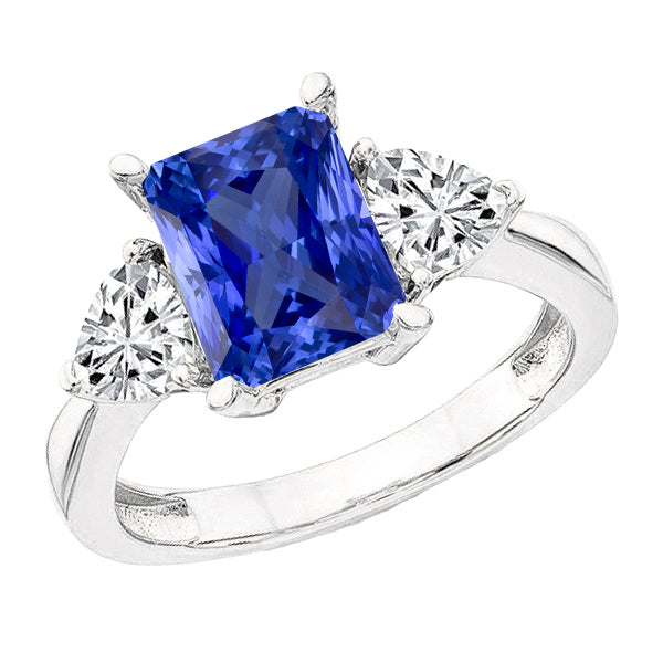 Trillion Diamond Radiant Sapphire Gemstone Ring Tapered Shank Half bazel fancy Engagement