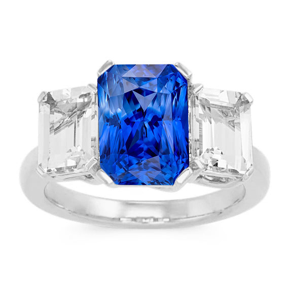 Radiant Diamond Jewelry New High Quality Wedding Three Stone Blue Sapphire Ring