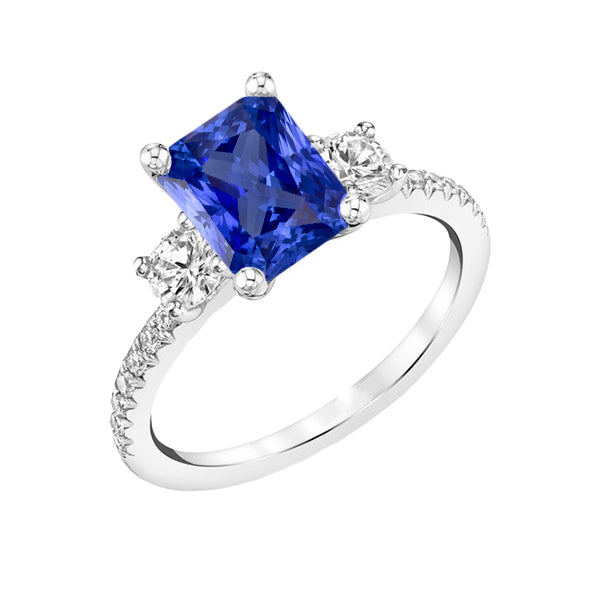 True classic fancy Diamond Wedding Ring Radiant Shape Sapphire With Accents
