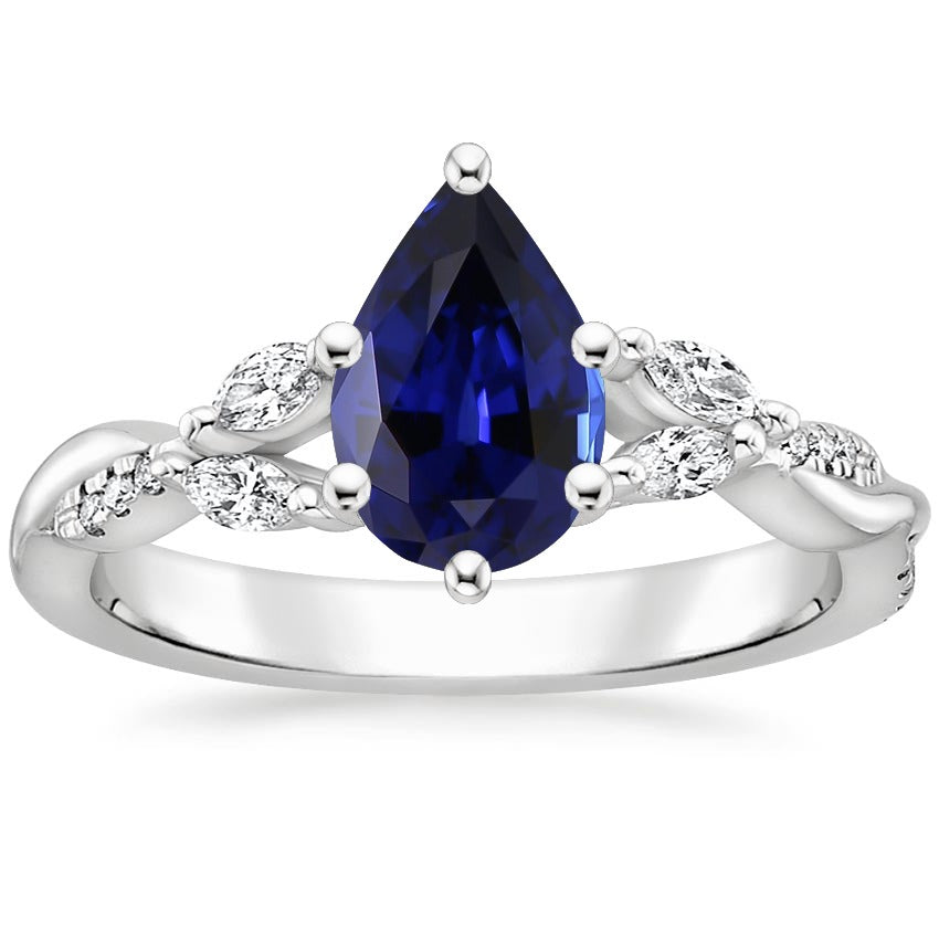 New Quality BEst Pear Blue Sapphire Gemstone Ring 7.25 Carats Marquise & Round Diamond
