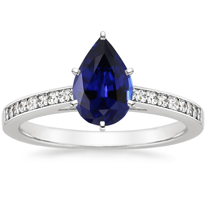 Amazing Quality Diamond Ring Solitaire Pear Ceylon Sapphire With Accents