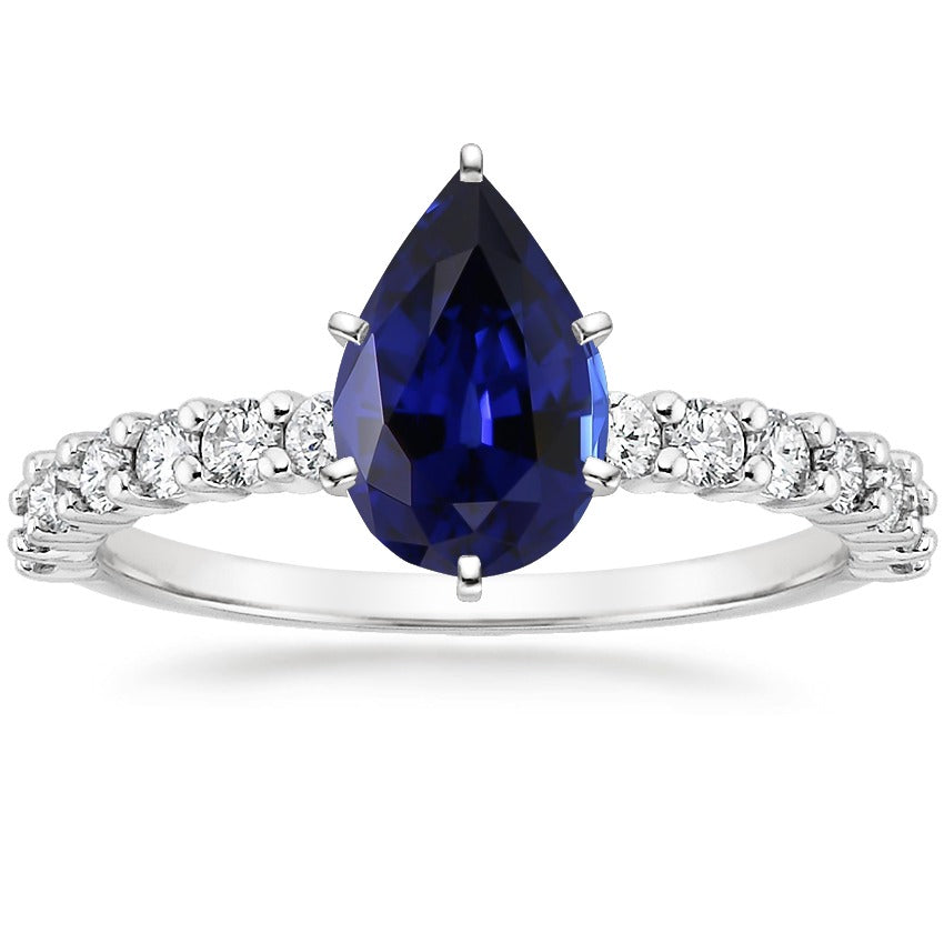 Best Quality Women Gold Gemstone Ring Prong Blue Sapphire & Diamonds