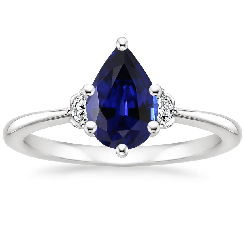 3 Stone Diamond & Blue Sapphire Ring New High Quality Wedding Tapered Shank