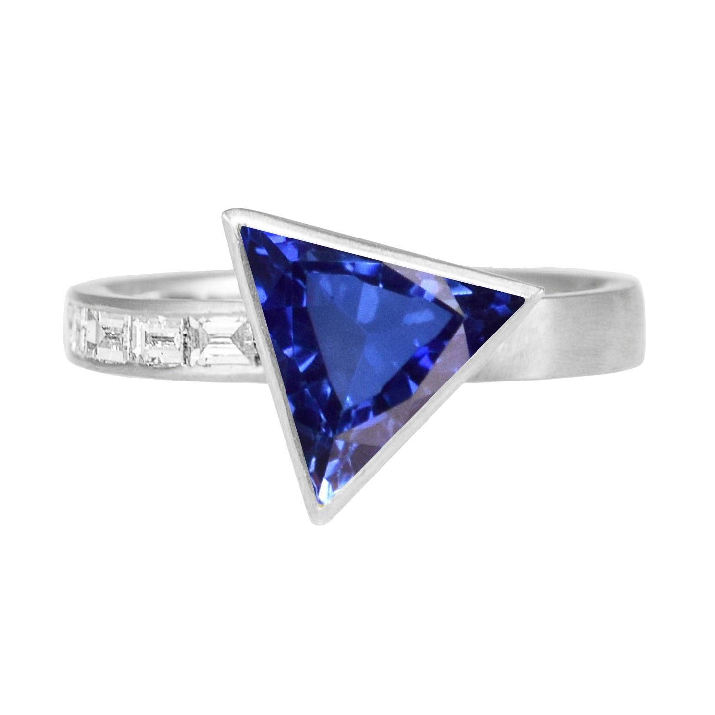 Baguette Diamond Ring Trillion Bezel Set Blue Sapphire Sparkling Unique Lady’s