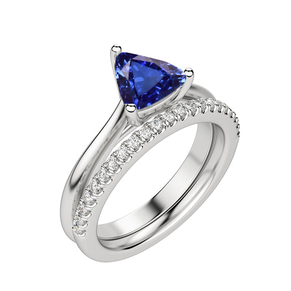 Lady’s Round Anniversary Trillion Gemstone Engagement Ring Set Round Diamonds