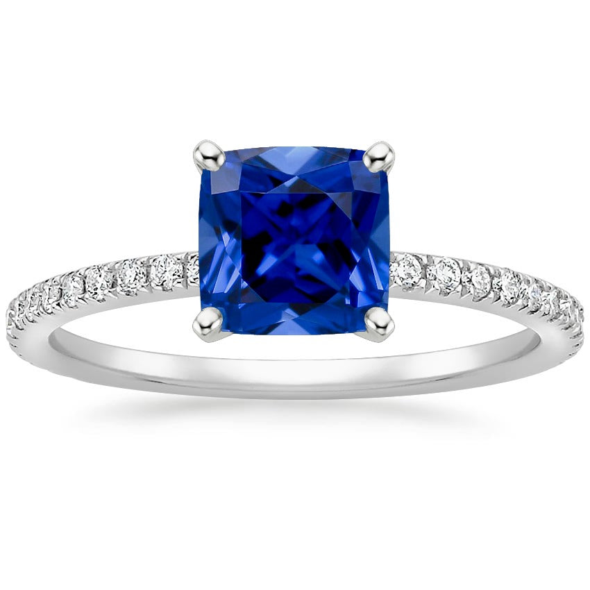 Cushion NEw Blue Sapphire Diamond Ring With Pave Set Accents