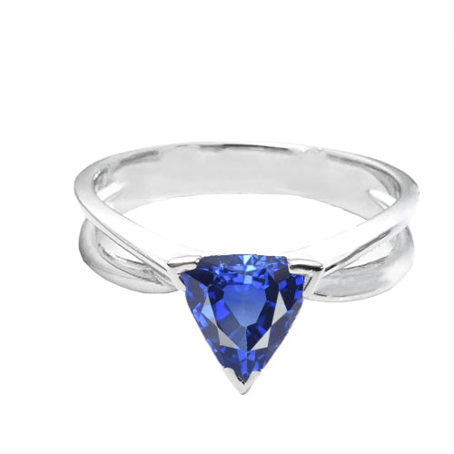 Solitaire Engagement Ring Trillion Sapphire Gold Split Shank New High Quality Wedding