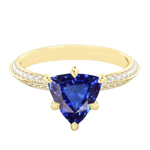 Diamond Engagement Ring 6 Prong Trillion Ceylon Sapphire New High Quality Wedding
