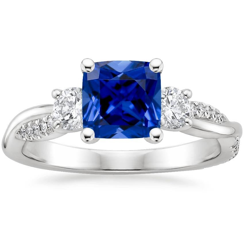 Gold 3 Best Quality Stone Style Ring Cushion Blue Sapphire With Accents