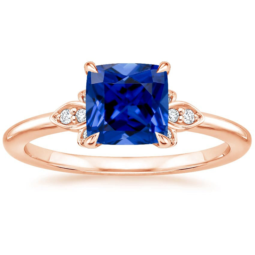 Women Ladies Stylish Fancy Diamond Gemstone Ring With Cushion Blue Sapphire
