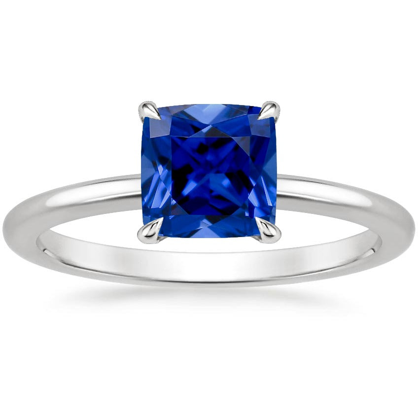 Women Gemstone Ring Solitaire Sri Lankan Sapphire Cushion 2.25 Carats