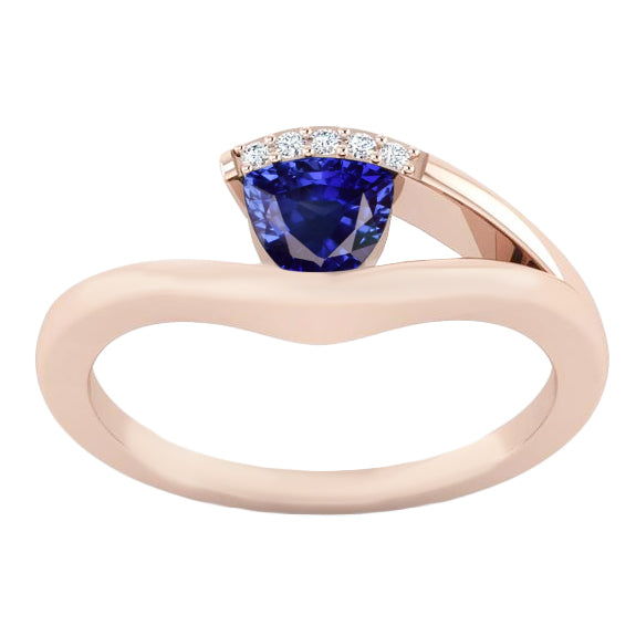 Rose Gold Diamond Jewelry Trillion Deep Blue Sapphire Ring Fancy Princess Cut Style