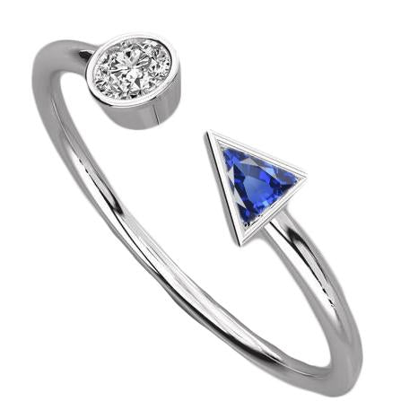 Toi et Moi Round Diamond & Trillion Bezel Set Sapphire Ring Fancy Princess Cut Style