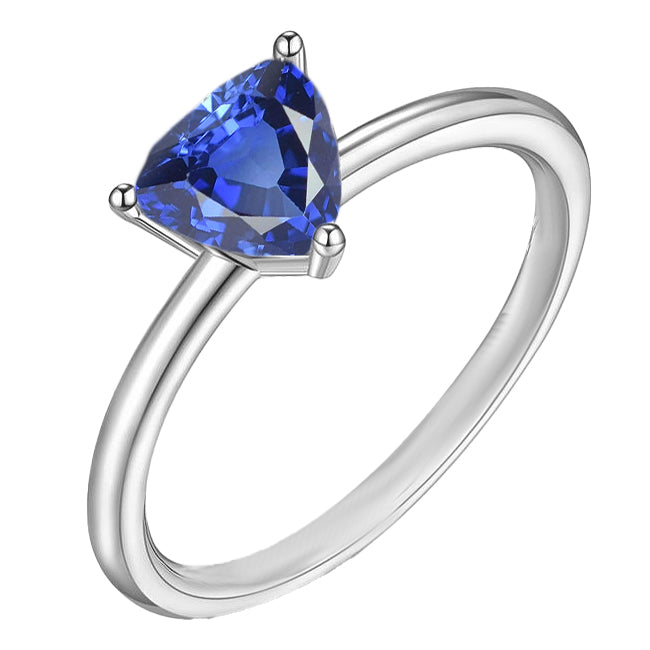 White Gold 14K Solitaire Ring Trillion Ceylon Sapphire Sparkling Unique Lady’s