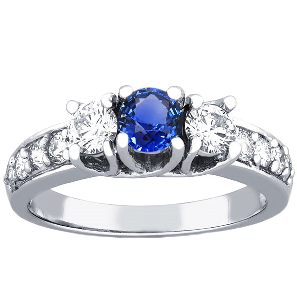 Antique Lady’s Style White Elegant Round Diamond & Sapphire Ring With Accents Trellis Setting