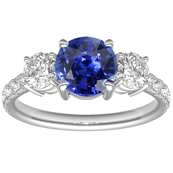 Blue Sapphire Engagement Ring Antique Lady’s Style White Elegant Round Brilliant Cut Diamonds