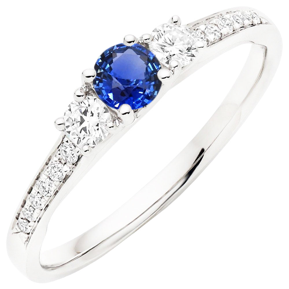 Lady’s Round Anniversary Sparkling Diamond Wedding Ring Round Ceylon Blue Sapphire