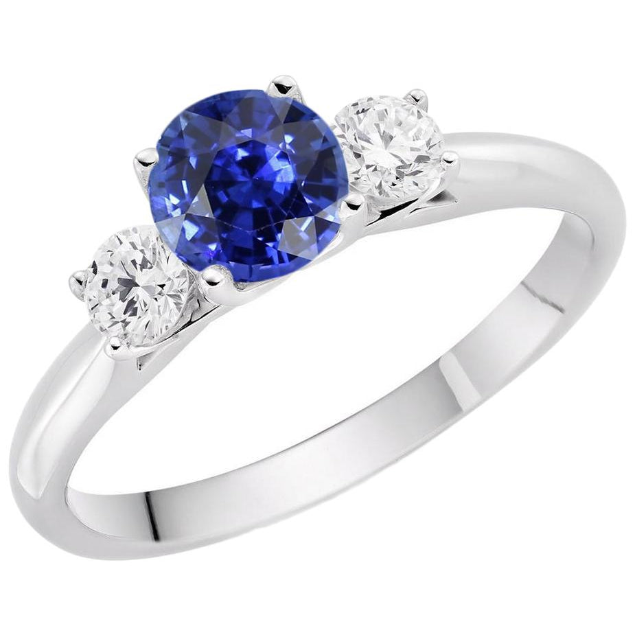 Three Stone Round Diamond Engagement Ring Srilanka Sapphire Lady’s Round Anniversary