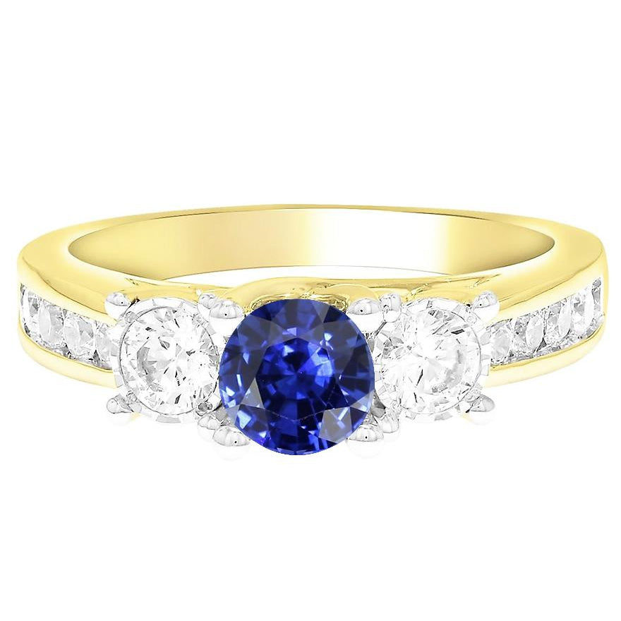 Round Sapphire Gemstone Ring Channel Set Diamonds Fancy Lady’s Vintage Style