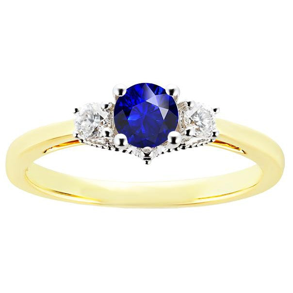 Two Tone Three Stone Round Sapphire Diamond Ring Fancy Lady’s Vintage Style