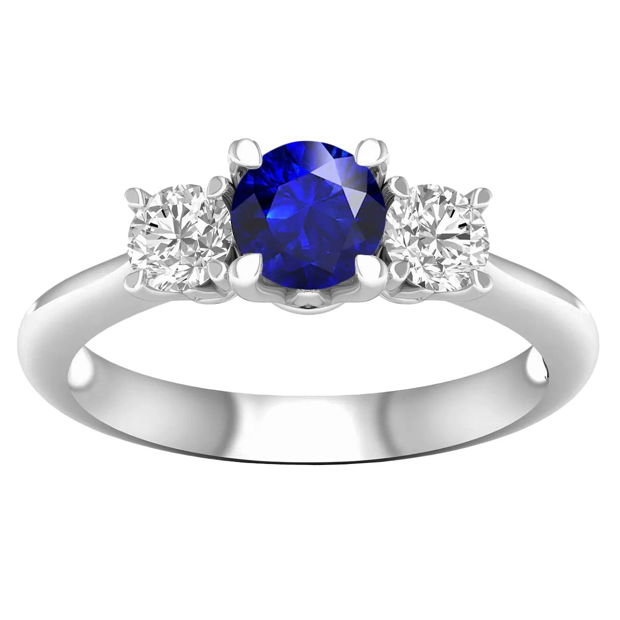 3 Stone Ring Round Prong Set Sapphire Diamonds Lady’s Round Anniversary Gold Jewelry