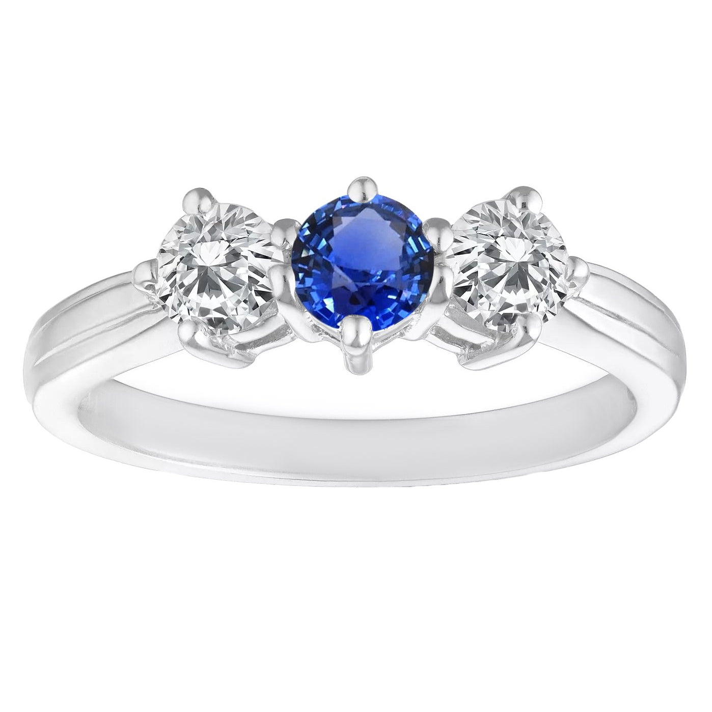 Anniversary 3 Stone Ring Round Natural Blue Sapphire Lady’s Round Anniversary Diamonds