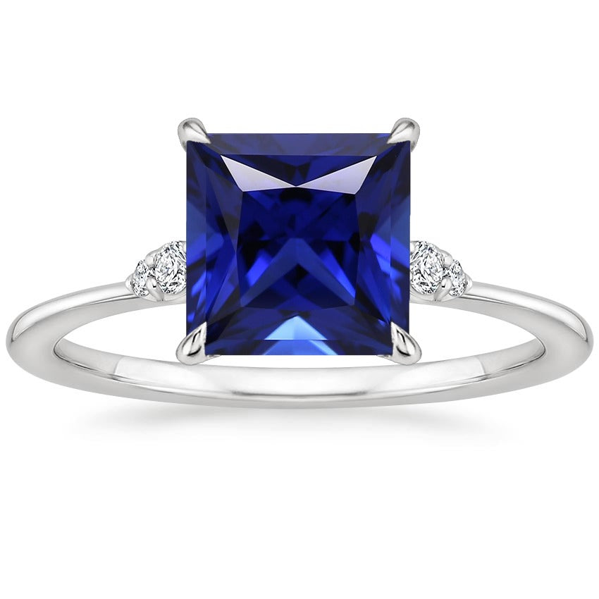 Women Ladies Sparkling Engagement Ring Blue Sapphire and Diamond