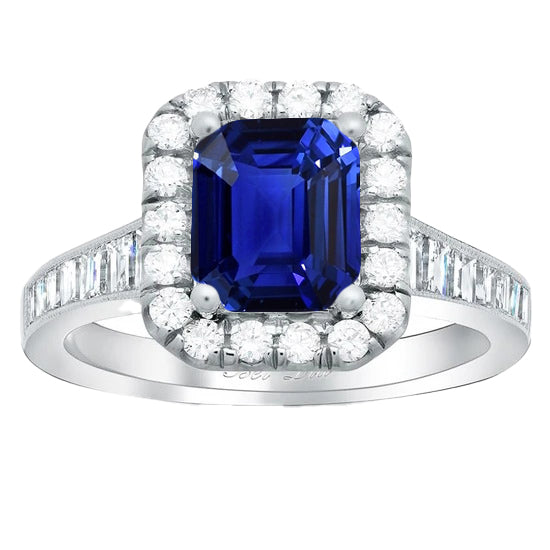 Halo Diamond Ring Emerald Blue Sapphire Jewelry Best amazing weeding Channel Set