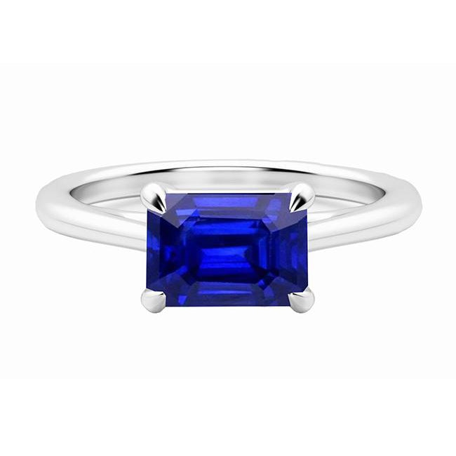Ladies Solitaire Ring Ladies New weeding Prong Set Emerald Cut Srilanka Sapphire