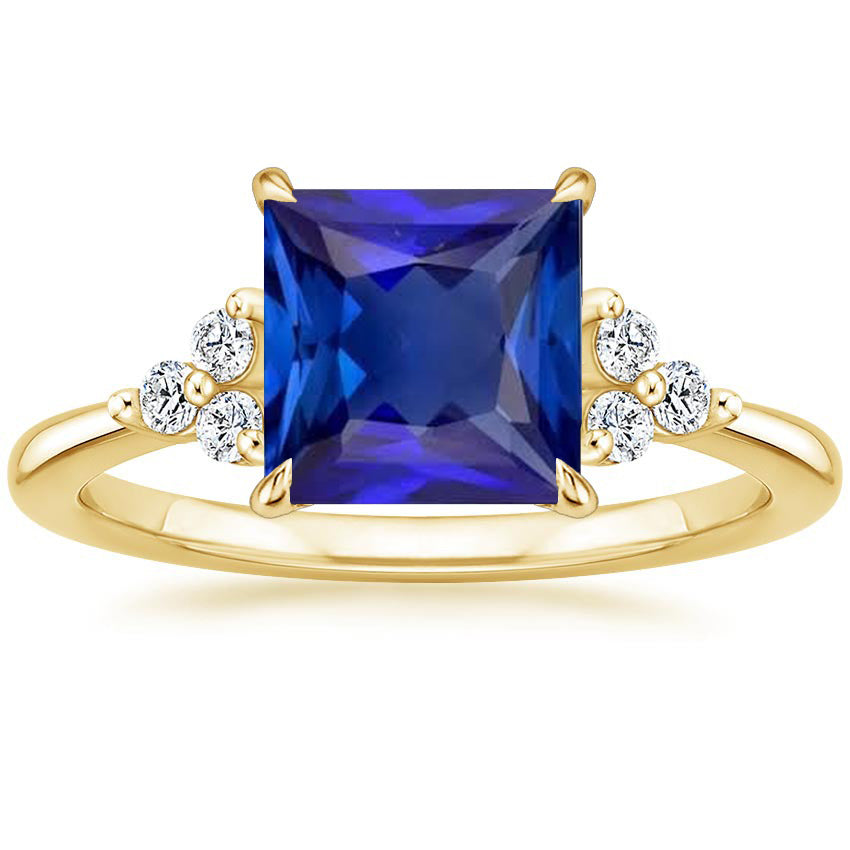 High Quality Unique Yellow Gold Anniversary Ring Blue Sapphire & Diamonds