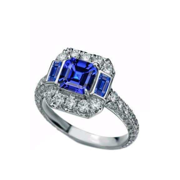 Women Diamond Engagement Asscher & Emerald Sapphire Diamond Jewelry